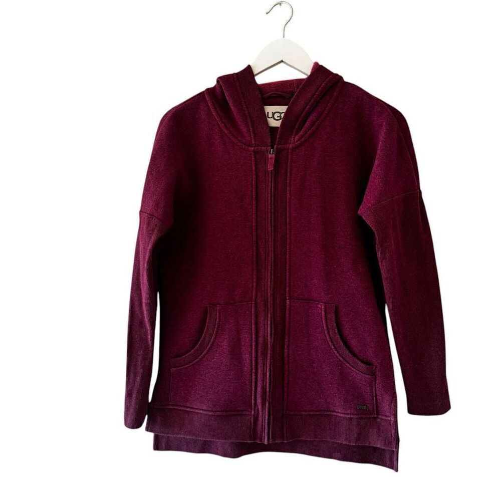 UGG Trendy Burgundy Long Sleeves Front Zip Up High Low Sweatshirt SZ XS # 2365